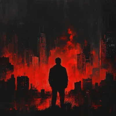 Man Overlooking Burning City