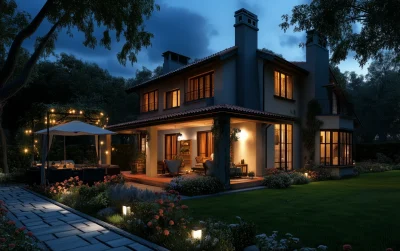 Nighttime European Modern Farmhouse