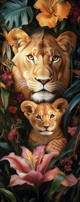 Lioness and Cub in the Jungle