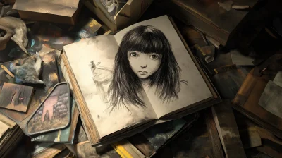 Charcoal Sketch on Attic Desk