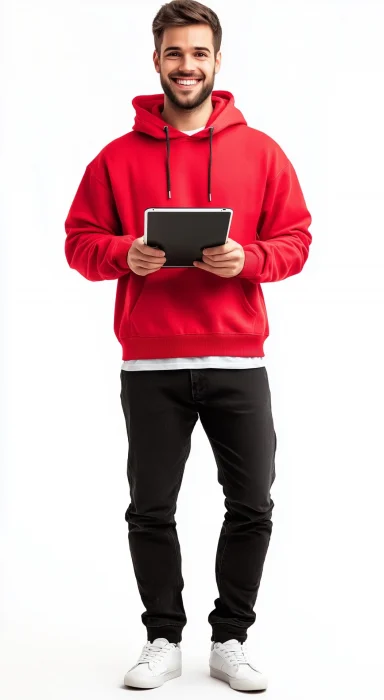 Happy Man in a Red Hoodie