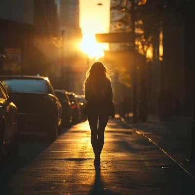 Girl Walking at Sunset