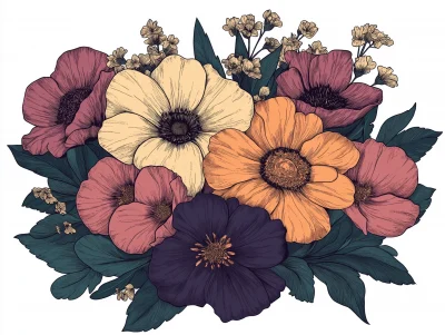 Colorful Ink Drawing of Flowers