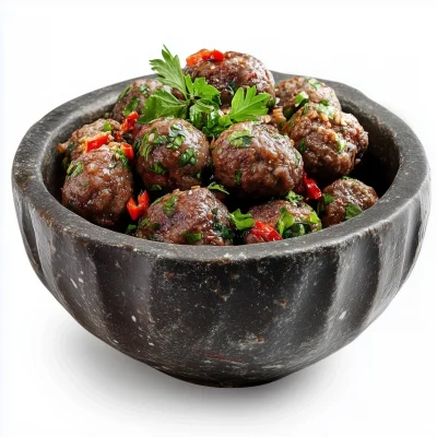 Beef Balls in Stone Bowl