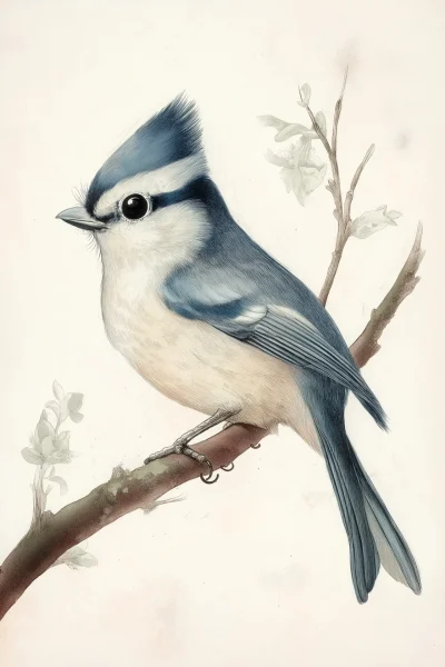 Vintage Tufted Titmouse Illustration