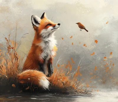 Fox Observing Bird