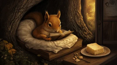 Cozy Squirrel Reading