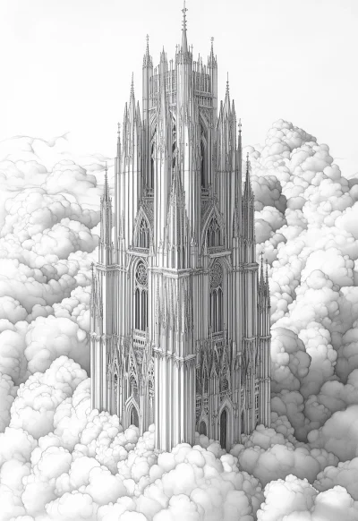 Gothic Cathedral in the Clouds