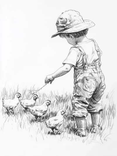 Boy Feeding Chickens