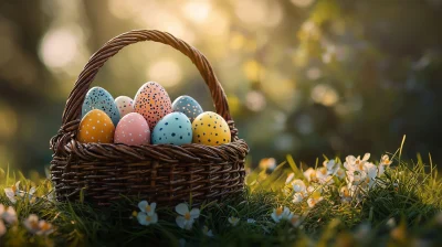 Easter Basket with Colorful Eggs