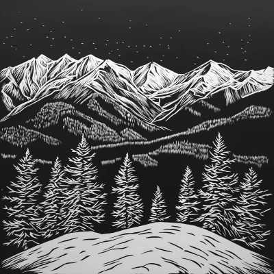 Winter Park Mountains Linocut