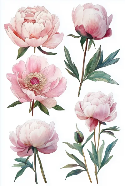 Pink Peony Watercolor Illustration