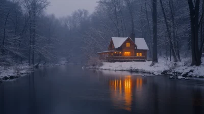 Rustic Nighttime Cabin