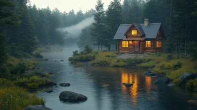 Rustic Cabin at Night