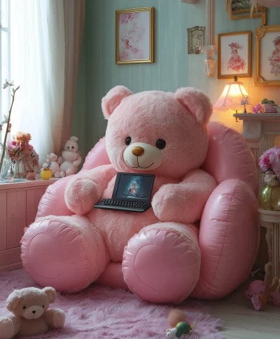 Teddy Bear in Barbie Room