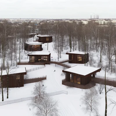 Aerial View of Snowy Ski Slope