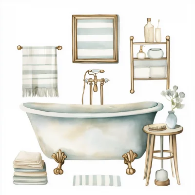 Vintage Bathroom Watercolor