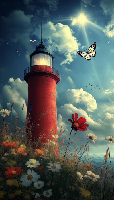 Scenic Lighthouse with Flowers