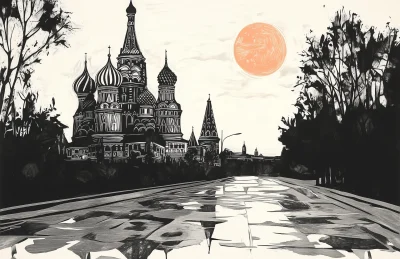 St. Basil’s Cathedral in Linocut