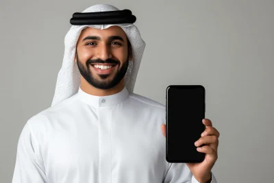 Smiling Kuwaiti Man with Smartphone