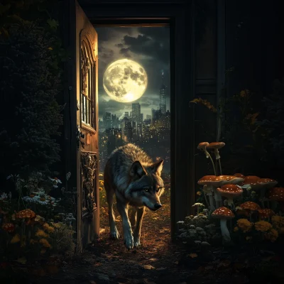 Wolf in the Moonlit Home