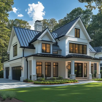 Modern Farmhouse Under Blue Sky