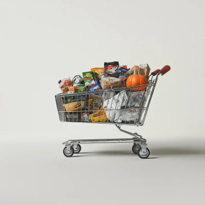 Supermarket Cart with Groceries