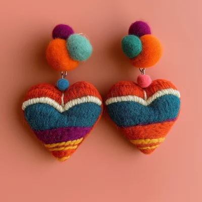 Heart Pom Pom Earrings