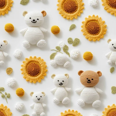 Knitted Dolls and Flowers