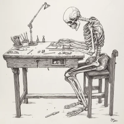 Skeleton at Jewelry Bench