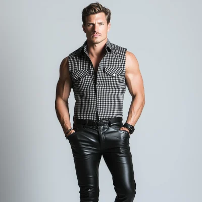 Confident Man in Houndstooth Outfit