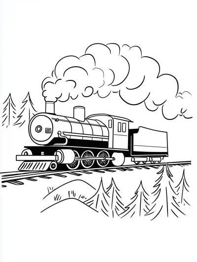 Minimalistic Steam Train Coloring Page