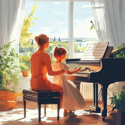 Mother and Daughter Piano Time