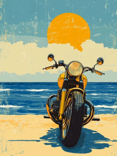 Retro Motorcycle on the Beach