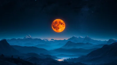 Orange Moon Over Mountains