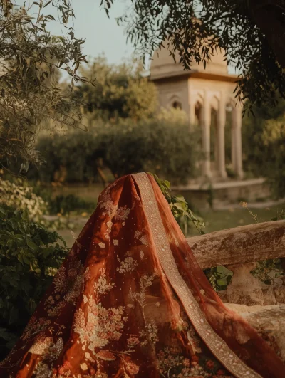 Zardozi Embroidery on Red Dupatta