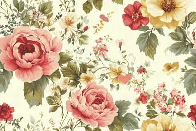 Vintage Floral Linen Fabric