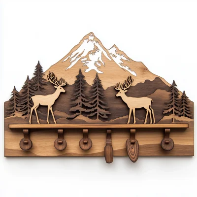 Wooden Coat Rack with Deer Silhouettes