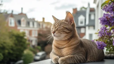 Sunbathing Cat on Balcony
