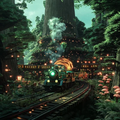 Whimsical Train in Enchanted Forest