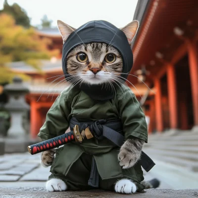 Ninja Cat in a Japanese Temple