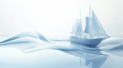 Blue Sailing Ship in Technology Style