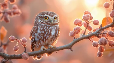 Sleepy Owl on a Branch