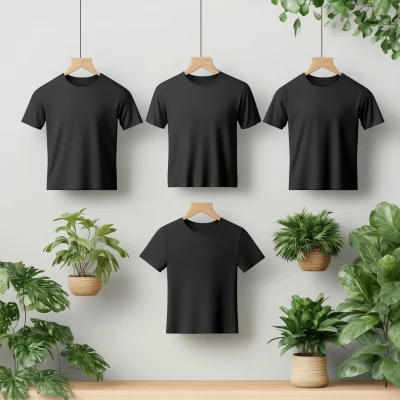 Set of Five Black Tee Shirt Mockup