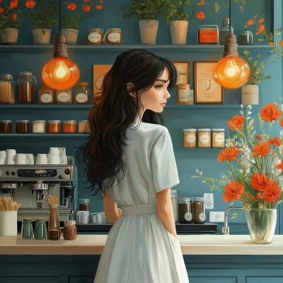 Beautiful Illustrated Cafe Shop