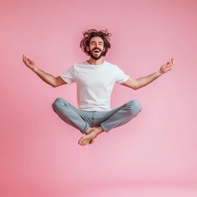 Man Jumping in Yoga Pose