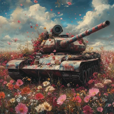 Tank Surrounded by Flowers