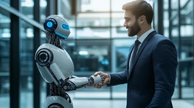 Businessman and AI Robot Handshake