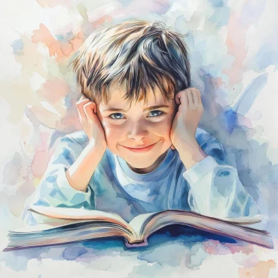 Smiling Boy with Book