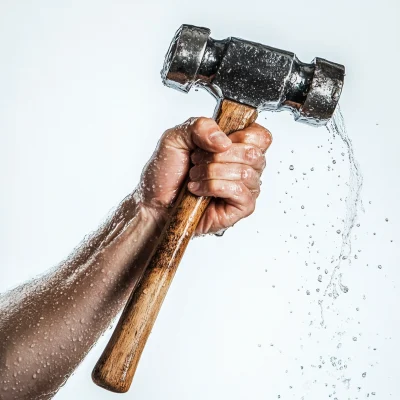 Wet Hand Holding Hammer